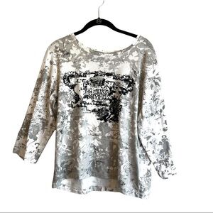“Nicki” by Nicole Miller graphic long sleeve embellished T-shirt.
